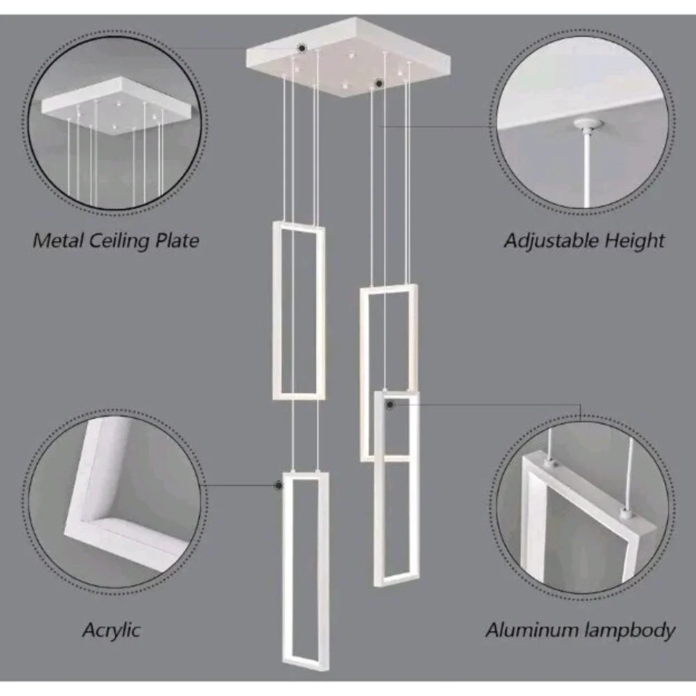 Modern  Dimmable Pendant 4 Light Chandelier  White 54W LED Pendant Light
